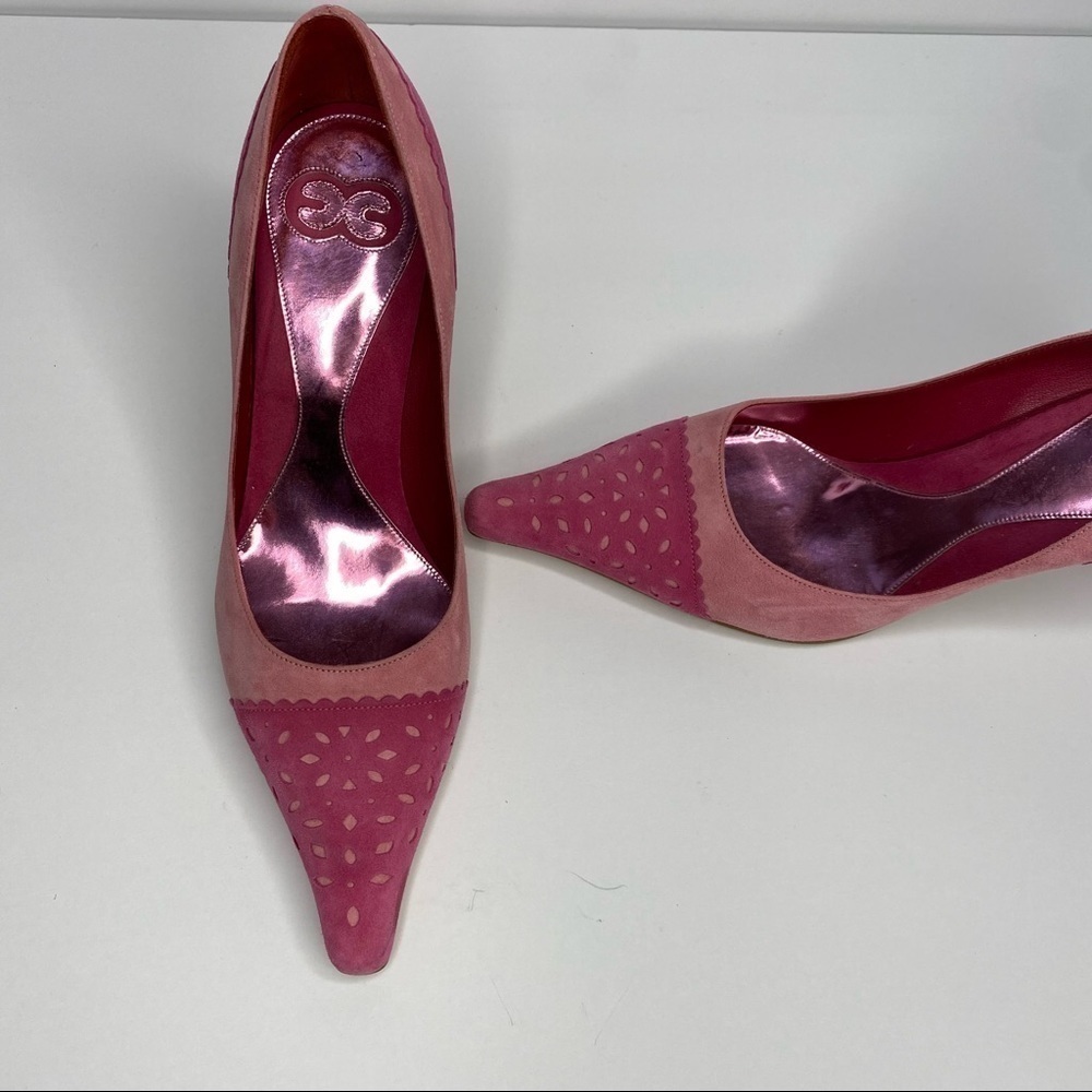 𝅺ESCADA Suede Pink Two-Toned Heel - Picture 2 of 6